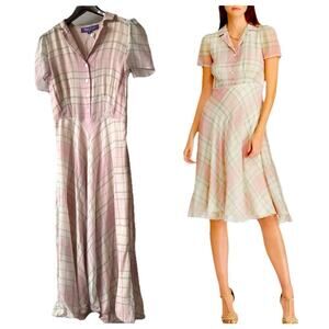 Ralph Lauren Collection Purple Label Silk Shirt Dress Fit Flare Midi Madras 6 S